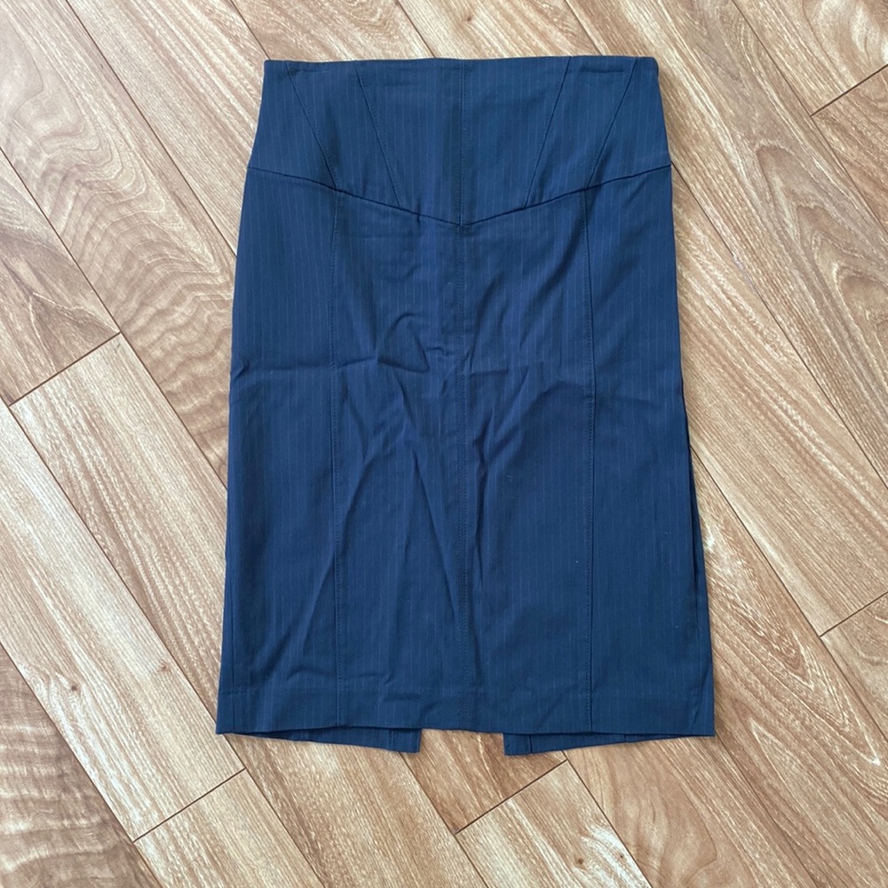 Express pencil skirt, dark grey and blue pinstripe